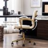 CIMOTA Leather Office Chair Comfortable Mid-Back Gold Office Desk Chair with Wheels and Arms Gold Frame Modern Ergonomic Conference Task Chair Swivel Chair for Teens Adults, PU Beige - Image 5