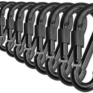 Branded Boards Black & Silver Heavy Duty Bushcraft Locking Thumb Screw Closure Zinc-Galvanized Steel Carabiner Spring Snap Clip Link Hooks 200-400lb Load. 6 & 12 Packs