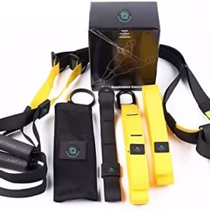 MYL FITNESS Powerlifting Strength Resistance Trainer Workout Straps for Full Body Exercise – Multi-Functional Resistance Training Kit with 2 Adjustable Suspension Straps for Exercise – Black & Yellow