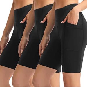 8'' High Waist Biker Shorts for Women-Workout Yoga Shorts Running Summer Soft Pants with Pockets
