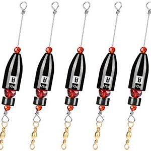 Booms Fishing CRR Carolina Ready Rigs for Bass Fishing Saltwater, 5pcs Brass Pre Rigged Carolina Rigs Kit, Fishing Weights Bullet Weights Carolina Keeper, 4 Sizes 1/4oz 1/2oz 3/4oz 1oz