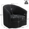 MEDIMALL Upholstered Swivel Barrel Chair, Round Velvet Accent Chair with Ergonomic Wing Back & Armrests, Leisure Sofa Chair with Metal Chaise for Home, Club, Office, Black - Image 7