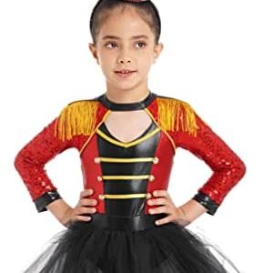 iiniim Girls Circus Ring Master Deluxe Costume Halloween Performance Cosplay Leotard Dress