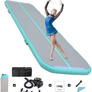 Gymnastics Mats Tumbling Track Mat, Air Mat Tumble Track Inflatable Training Mat 4 inch Thickness With Carry Bag Electric Pump For Home Use, Cheerleading, Yoga, Water Exercise