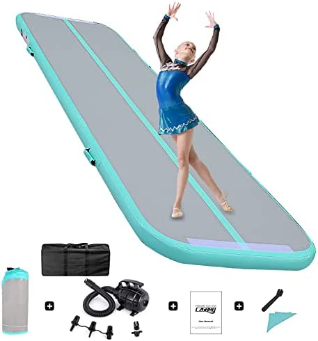 Gymnastics Mats Tumbling Track Mat, Air Mat Tumble Track Inflatable Training Mat 4 inch Thickness With Carry Bag Electric Pump For Home Use, Cheerleading, Yoga, Water Exercise
