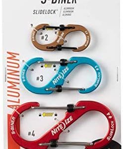 Nite Ize LSBA234-A2-R6 S-Biner SlideLock Dual Locking Carabiner, Sizes #2,3,4, Coyote/Blue/Red