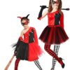 Matiniy 3 Pcs Female Jester Costume Red White Clown Costume Set Halloween Kids Wicked Jester Dress for Mardi Gras Party Carnival Party Cosplay - Image 6