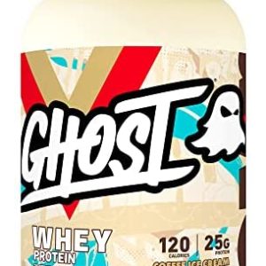 GHOST WHEY Protein Powder, Coffee Ice Cream - 2lb, 25g of Protein - Whey Protein Blend - ­Post Workout Fitness & Nutrition Shakes, Smoothies, Baking & Cooking - Soy & Gluten-Free