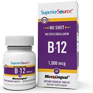 Superior Source No Shot Vitamin B12 Methylcobalamin, Quick Dissolve Sublingual Tablets, Active Form of B12, Increase Metabolism, Energy Production, Nervous System Support, Non-GMO (Vitamin B12 1,000mcg)