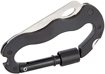 Sheffield 12173 Wilco 4-in-1 Carabiner Utility Multi Function Keychain Tool | Lightweight Aluminum Handle | Partially Serrated 3" Knife | Screwdrivers | EDC Carabiner for survival, tactical use