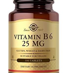 Solgar Vitamin B6 25 mg, 100 Tablets - Supports Energy Metabolism, Heart Health & Healthy Nervous System - B Complex Supplement - Vegan, Gluten Free, Dairy Free, Kosher - 100 Servings