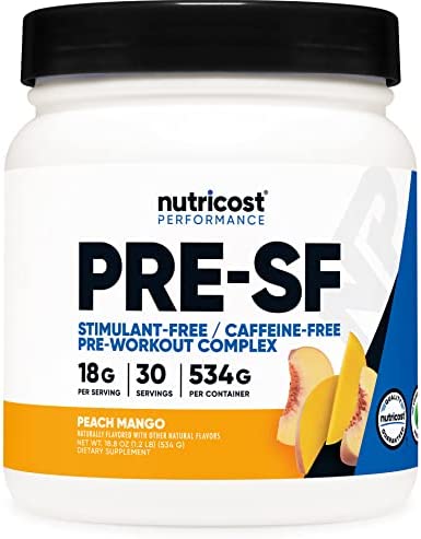 Nutricost Stim-Free Pre-Workout, 30 Servings (Peach Mango) - Caffeine Free, Stimulant Free, Non-GMO, Gluten Free