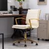 CIMOTA Leather Office Chair Comfortable Mid-Back Gold Office Desk Chair with Wheels and Arms Gold Frame Modern Ergonomic Conference Task Chair Swivel Chair for Teens Adults, PU Beige - Image 2