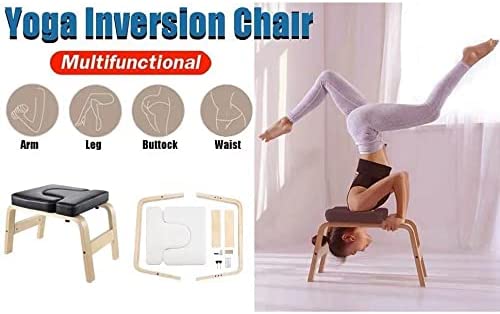 KOKONM Chair Yoga Headstand Chair Wooden with Black Leather Inversion Frame for Home Gym Yoga Workout Relieve Fatigue (with Elastic Yoga Band) - Image 4