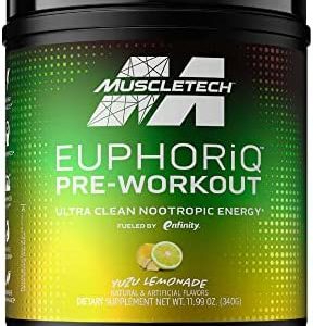 MuscleTech Pre Workout Powder EuphoriQ PreWorkout Smart Pre Workout Powder for Men & Women Caffeine Metabolite Fueled with Paraxanthine Yuzu Lemonade (20 Servings)