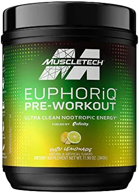 MuscleTech Pre Workout Powder EuphoriQ PreWorkout Smart Pre Workout Powder for Men & Women Caffeine Metabolite Fueled with Paraxanthine Yuzu Lemonade (20 Servings)