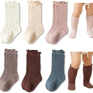 Exegawe Baby Girls Socks Cotton Toddler Knee-High Stockings Kids Cozy Warm Solid Color Long Socks for 0-5T