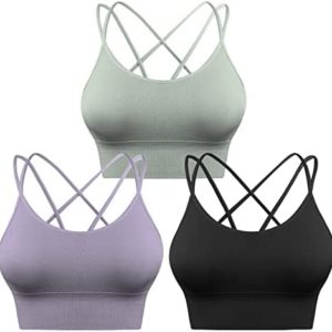 Sykooria 3 Pack Strappy Sports Bra for Women Sexy Crisscross for Yoga Running Athletic Gym Workout Fitness Tank Tops