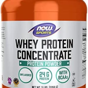 NOW Sports Nutrition, Whey Protein Concentrate, 24 G With BCAAs, Unflavored Powder, 5-Pound
