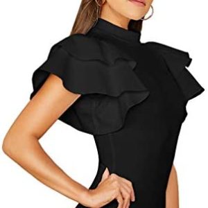 SOLY HUX Women's Mock Neck Ruffle Butterfly Sleeve Skinny Bodysuit
