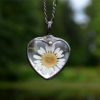 Large Handmade Glass Heart with Real Dry Pressed Daisy, Mother's Day Gift Jewelry, April Birth Flower, Long Chain Necklace - Image 6