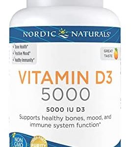 Nordic Naturals Vitamin D3 5000, Orange - 120 Mini Soft Gels - 5000 IU Vitamin D3 - Supports Healthy Bones, Mood & Immune System Function - Non-GMO - 120 Servings