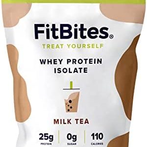 FitBites 100% Whey Isolate Protein Powder (Milk Tea), 5.9g BCAAs, Gluten Free, Zero Sugar