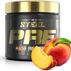 Steel Supplements PRE-Workout| Clean Energy | Intense Focus | PH Balanced Creatine | Antioxidant | Increased Pump | 30 Servings (Peachy)