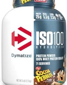 Dymatize ISO100 Hydrolyzed Protein Powder, 100% Whey Isolate, 25g of Protein, 5.5g BCAAs, Gluten Free, Fast Absorbing, Easy Digesting, Cocoa Pebbles, 5 Pound (Pack of 1)