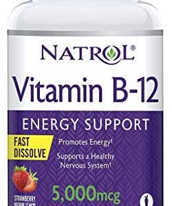 Natrol Vitamin B12 Fast Dissolve Tablets, Promotes Energy, Supports a Healthy Nervous System, Maximum Strength, Strawberry Flavor, 5,000mcg, 200 Count