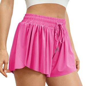 AUTOMET Womens 2 in 1 Flowy Running Shorts Casual Summer Athletic Workout Biker Shorts High Waisted Gym Yoga Tennis Skirts