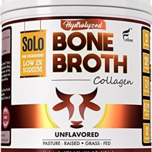 Solo Bone Broth Protein Powder, Low Sodium, Pure Hydrolyzed Collagen, For Healthy Skin, Nails, Hair, Joints & Digestion, Grass Fed, Non-GMO, Gluten Free, Paleo & Keto Friendly, 20g Protein Per Serving