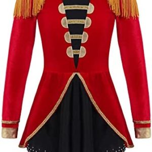 JEEYJOO Kids Girls Carnival Party Circus Ringmaster Costume Sequined Lion Tamer Leotard Dress Dancewear
