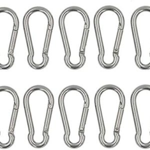 DGOL 10pcs M5 304 Stainless Steel Carabiner Snap Spring Hook Outdoor D Ring Chain Quick Link Lock Fastner Size 2 inch x 1 inch