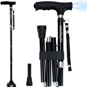 KAKICLAY Folding Walking Cane with LED Light for Men & Women, Foldable Lightweight Heavy Duty Aluminum Walking Stick for Seniors & Adults