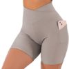 OMKAGI Women Cross Waist Workout Shorts with Pockets 4" Ribbed High Waisted Yoga Biker Shorts - Image 2