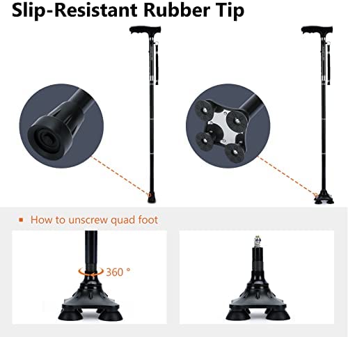 KAKICLAY Folding Walking Cane with LED Light for Men & Women, Foldable Lightweight Heavy Duty Aluminum Walking Stick for Seniors & Adults - Image 5