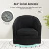 MEDIMALL Upholstered Swivel Barrel Chair, Round Velvet Accent Chair with Ergonomic Wing Back & Armrests, Leisure Sofa Chair with Metal Chaise for Home, Club, Office, Black - Image 4