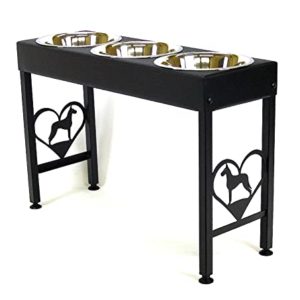 Great Dane Elevated dog bowls triple dish feeder stand raised dog bowls powdercoated steel 21" tall