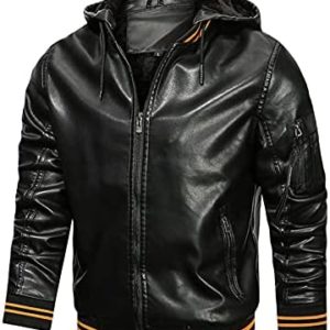 Winter Top Coat Motorcycle Jacket Men Sleeve Leather Long Imitation Zipper Men's Coats Jackets Winter Coats (Black-C, L)