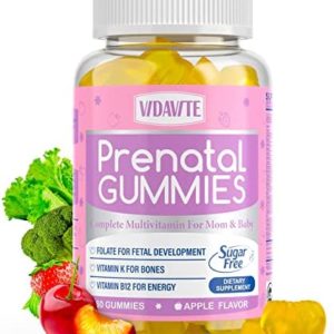 VIDAVITE Sugar-free Vegan Prenatal Gummies — 1700mg Blend, 30+ Nutrients (Choline, Folate, Iron, Vitamins) for Fetal Development, Bones & Immunity — Made in USA Prenatal Vitamins for Women(60 Gummies)