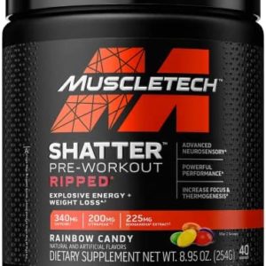 MuscleTech Pre Workout + Weight Loss Shatter Ripped Pre-Workout | Pre Workout for Men & Women | PreWorkout Energy Powder Drink Mix | Energy + Weight Loss Formula | Rainbow Candy (40 Servings)