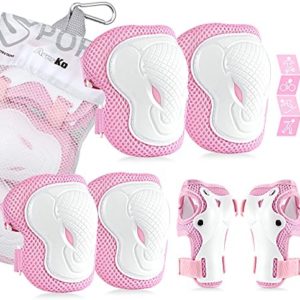 AresKo Kids/Youth Protective Gear Set, Kids Knee Pads and Elbow Pads Wrist Guard Protector 6 in 1 Protective Gear Set for Scooter, Skateboard, Bicycle, Inline Skating