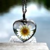 Large Handmade Glass Heart with Real Dry Pressed Daisy, Mother's Day Gift Jewelry, April Birth Flower, Long Chain Necklace - Image 2