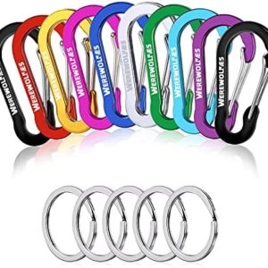 WEREWOLVES Keychain Carabiner, 10pcs 2 inch Aluminum Mini Caribeener Clip and 5 Key Rings