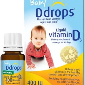 Ddrops Organic Baby 400 IU 90 Drops - Daily Vitamin D Liquid for Infants. Supports Teeth & Bone Health. No Preservatives, No Sugar, Non-GMO, Allergy-Friendly