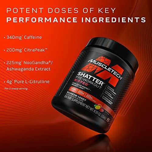 MuscleTech Pre Workout + Weight Loss Shatter Ripped Pre-Workout | Pre Workout for Men & Women | PreWorkout Energy Powder Drink Mix | Energy + Weight Loss Formula | Rainbow Candy (40 Servings) - Image 7