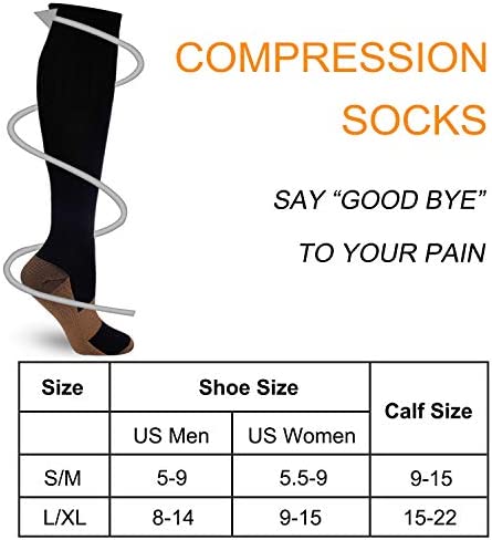 Double Couple 7 Pairs Copper Compression Socks for Men Women 20-30 mmHg Knee High Stockings - Image 2