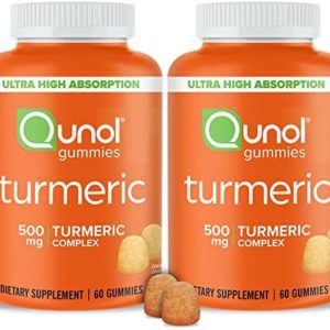 Turmeric Gummies, Qunol Gummy with 500mg Turmeric Curcumin, Joint Support Supplement, Ultra High Absorption Tumeric Curcumin, Vegan, Gluten Free, 2 Month Supply (60 Count, Pack of 2)