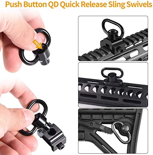 FANGOSS 4 Pcs QD Sling Swivels with 1.33 Inch Push Button Quick-Disconnect D-Loop for Two Point and Traditional Sling Swivel Mount - Black - Image 5